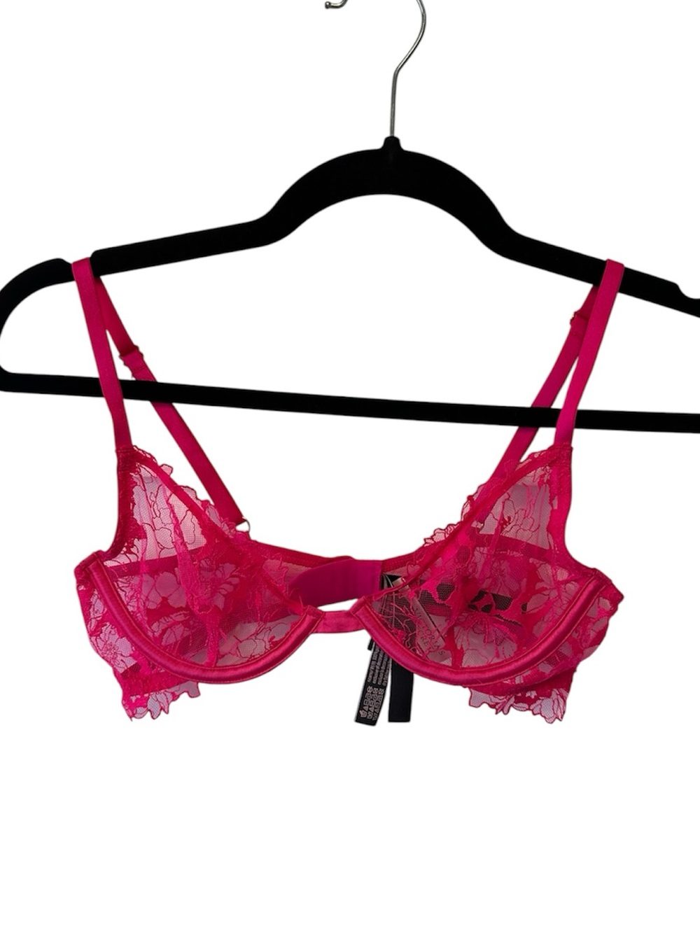 NWT Victoria's Secret Sheer Lace Underwire Bra Sexy Hot Pink Fuchsia Women's 32B